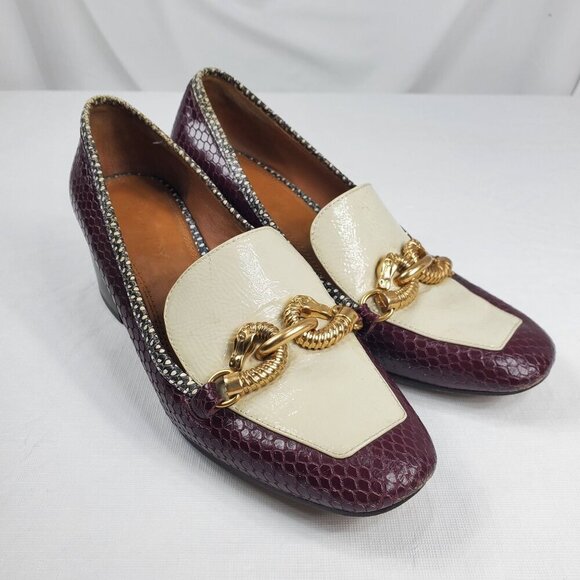 Tory Burch Women's White Pump Heels Jessa Leather Snake Print Slip-On Size 6M - Picture 3 of 11